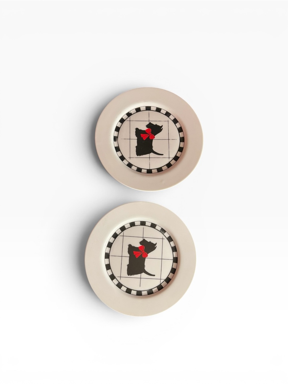 Set of 2 Dept 56 Scottie Dog salad/dessert plates- Cream with Black & Red Accent